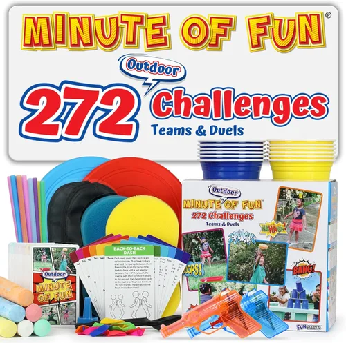 Funwares Original 272 Juegos de Diversión al Aire Libre de Un Minuto - Minuto para Ganar Fiesta Familiar y Viaje para Niños y Adultos, ¡2-12