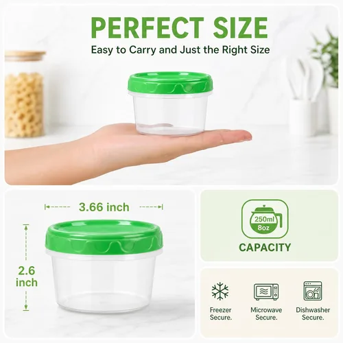 Miniatura 2 de EONJOE Recipientes pequeños de plástico para congelador de 8 oz con tapas apilables, envases para almacenamiento de alimentos de 1 taza, cuencos