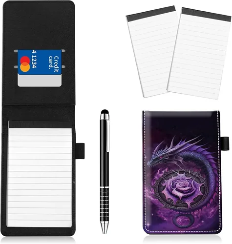 Miniatura 25 de Juego de 4 soportes para bloc de notas de tamaño de bolsillo, de piel sintética, mini bloc de notas con 2 bloc de notas pequeños y lápiz capacitivo