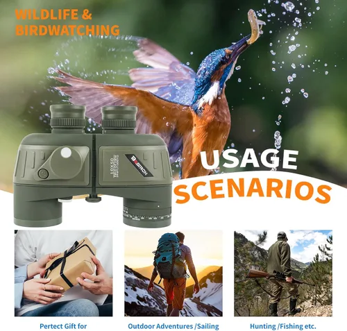 Miniatura 6 de Binoculares marinos de 10 x 50, binoculares impermeables flotantes IPX7 con brújula de telémetro iluminada, lente BAK4 Prism FMC para vela