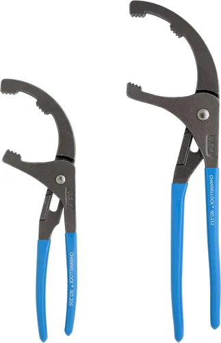 Channellock OF-2 Juego de 2 piezas de alicates para filtro de aceite/PVC, fabricado en EE. UU., acero forjado de alto carbono, incluye alicates para