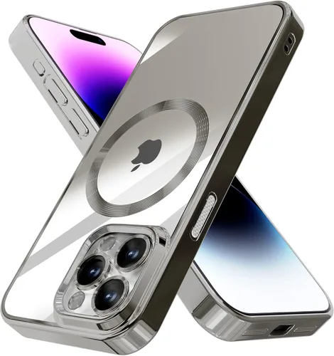 Funda magnética para iPhone 15 Pro Max galvanizada transparente TPU suave [protección completa del lente de la cámara] imanes N56 que no se