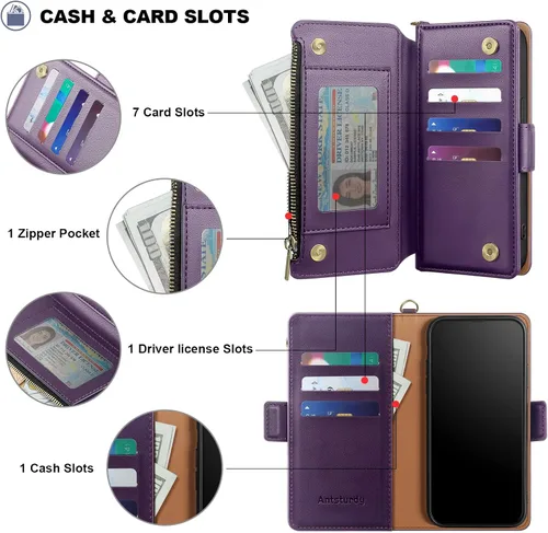 Miniatura 7 de Antsturdy Funda tipo cartera compatible con iPhone 11 Pro Max, funda de piel sintética con bloqueo RFID, funda para teléfono para mujeres y hombres