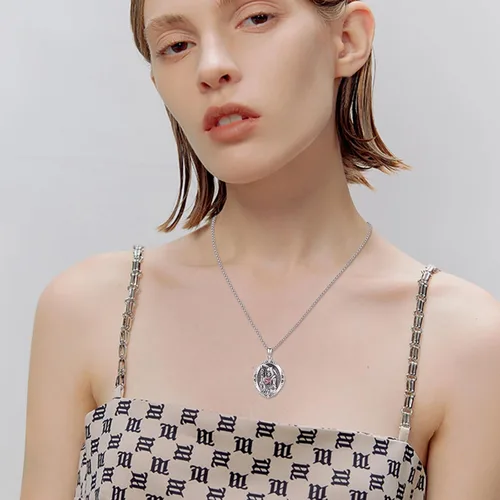 Miniatura 105 de Collar con colgante de plata de ley 925 con medalla de San Patrón, joyería religiosa para hombres y mujeres, con cadena de acero inoxidable 316L
