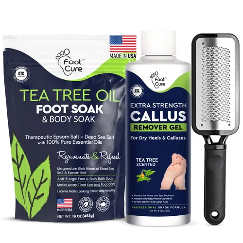 Miniatura 9 de FOOT CURE Juego de pedicura exfoliante y removedor de callos – Kit de cuidado que incluye lima para piel muerta, sales de remojo de aceite de árbol