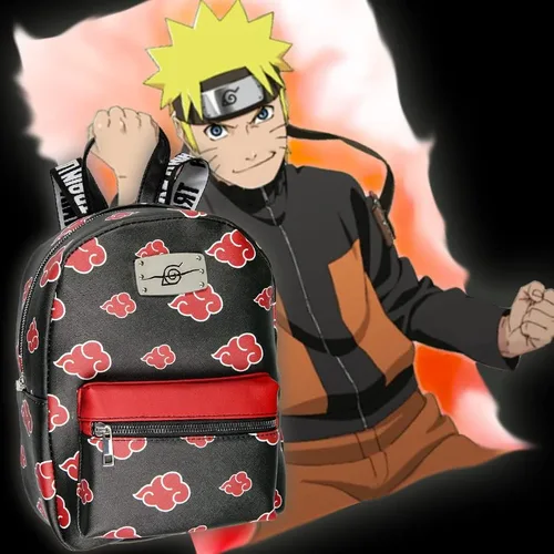Miniatura 5 de Naruto Akatsuki Sasuke Red Cloud Anti Leaf Faux Saffiano - Mini mochila de piel sintética Negro - Mini mochila