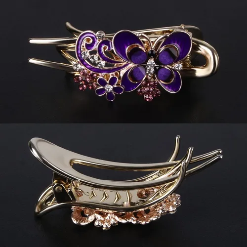 Miniatura 4 de Pinza de pelo trenzada con piedra de cristal brillante, pasador de pelo de gran tamaño con diamantes de imitación, accesorio de mariposa