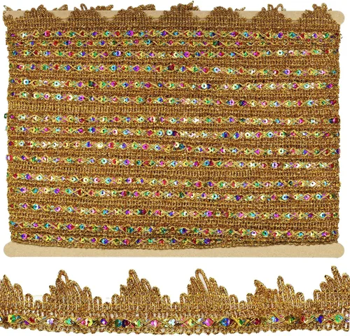 Miniatura 12 de Cinta de 14 yardas de ancho, 1.378 in/1.37 pulgadas, color azul y plateado con lentejuelas plateadas, cinta para manualidades y costuras Dorado