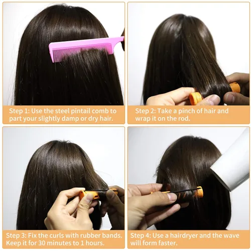 Miniatura 6 de Juego de 100 varillas de permanente, 5 tamaños de varillas de plástico para cabello ondulado, sin calor, rizadores de cabello con peine de cola