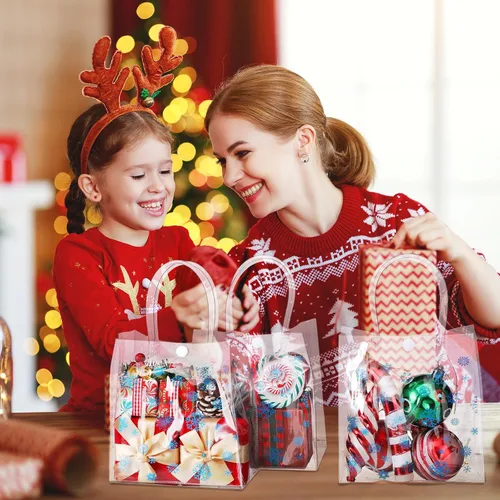 Miniatura 4 de Yeaqee 36 Piezas Bolsas de Regalo Transparentes de Copo de Nieve de Navidad con Asas Bolsas de Plástico a Granel para Dulces Bolsas Reutilizables