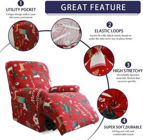 Miniatura 2 de Iauddy Funda para sillón reclinable, elástica, suave, antideslizante, para silla reclinable, 4 piezas, protector de muebles para sillón reclinable