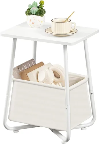 Miniatura 10 de CHOEZON Mesa auxiliar de guardería con cesta de tela extraíble, mesa auxiliar pequeña para espacios pequeños, mesita de noche para guardería, sofá