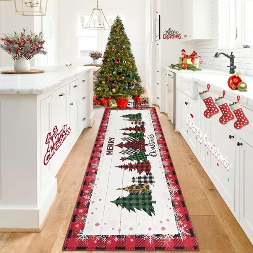 Homcomoda Alfombra de camino de árbol de Navidad para pasillo, 2 x 10 pies, antideslizante, color rojo, alfombra de pasillo de cocina, alfombra de