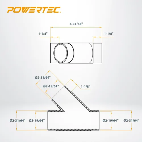Miniatura 2 de POWERTEC Accesorio en Y transparente de 2-1/2 pulgadas para manguera de recolección de polvo de 2-1/2 pulgadas, accesorios de conector de manguera