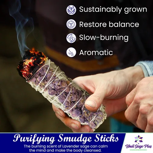 Miniatura 4 de Salvia con lavanda - Palitos de incienso de salvia de Bholi Sage Plus para limpieza de energía negativa, palitos de salvia para limpieza del hogar