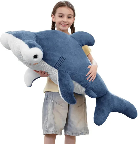 Miniatura 15 de Tezituor Peluche de tiburón ballena gigante de 51 pulgadas, almohada corporal grande de peluche de tiburón ballena azul de 4.3 pies para niñas