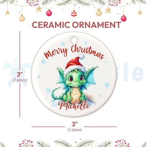 Miniatura 4 de Hyturtle Adorno de Navidad personalizado para amantes del dragón, adorno de cerámica con nombre personalizado de dragón de Navidad, regalos lindos