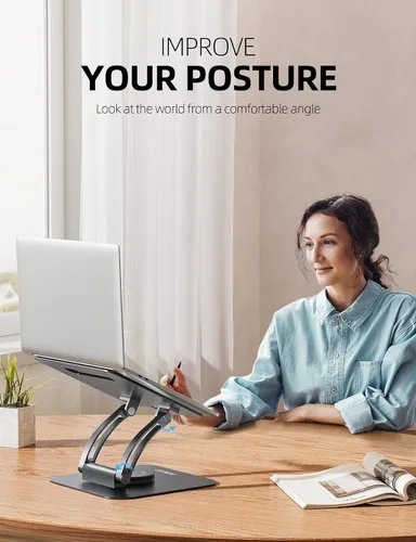 Miniatura 4 de Nulaxy Soporte giratorio de 360° para computadora portátil, elevador ergonómico para portátil con base giratoria ajustable, soporte plegable