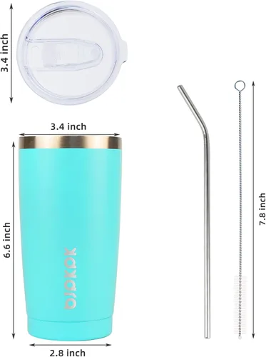 Miniatura 3 de BJPKPK - Vaso de 20 onzas con tapa y pajilla, de acero inoxidable con aislamiento al vacío, taza térmica para viajes, para café helado