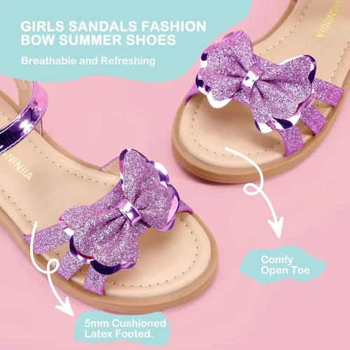 Miniatura 4 de PANDANINJIA Sandalias para niñas, puntera abierta, bonitos zapatos planos de princesa para niñas, zapatos de vestir brillantes de verano para bebés