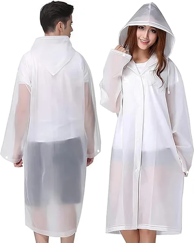 Poncho de lluvia para adulto, paquete de 2 impermeables reutilizables de emergencia con capucha y cordón Blanco+Blanco