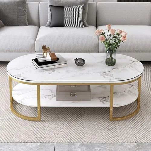 Miniatura 3 de Mesa auxiliar, moderna y ovalada, mesa de centro minimalista de madera para sala de estar, almacenamiento gris oscuro incluido, 39.5 pulgadas