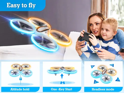 Miniatura 5 de Q9s Drones para niños, dron RC genial con retención de altitud y modo sin cabeza, cuadricóptero de pasatiempos con luz azul y naranja, 2