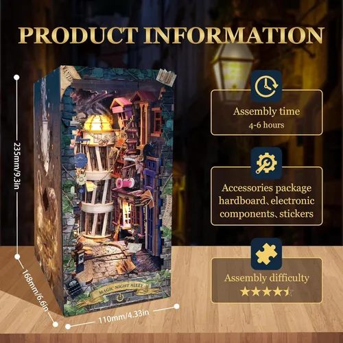 Miniatura 3 de Kit de rincón de libros mágico - Kit de casa de muñecas en miniatura DIY para adultos y adolescentes, rompecabezas de madera 3D para estantería