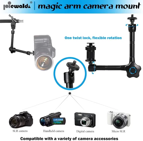 Miniatura 5 de Niewalda Soporte de cámara de brazo mágico, brazo articulado, brazo articulado de fricción ajustable de metal de 11 pulgadas con súper