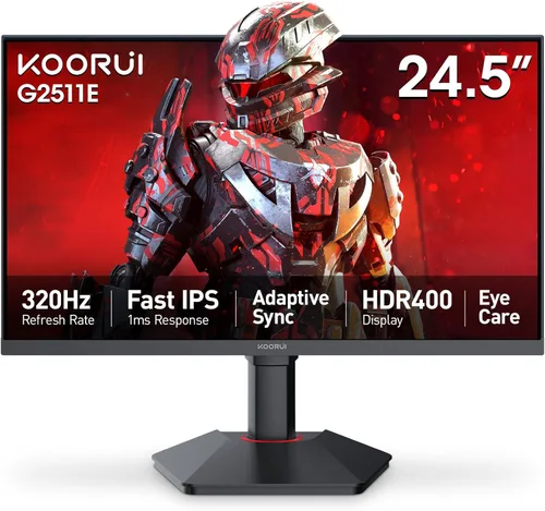 KOORUI Monitor para juegos de 24.5 pulgadas, 1ms, monitor de 320Hz, HDR400, DCI-P3 95%, pantalla IPS, compatible con Adaptive Sync, altura vertical