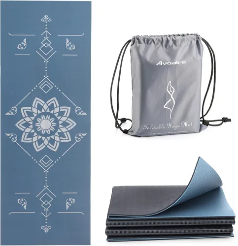 Avoalre Tapete de yoga plegable, respetuoso con el medio ambiente, tapete de yoga de viaje de PVC plegable, tapete de yoga de doble cara