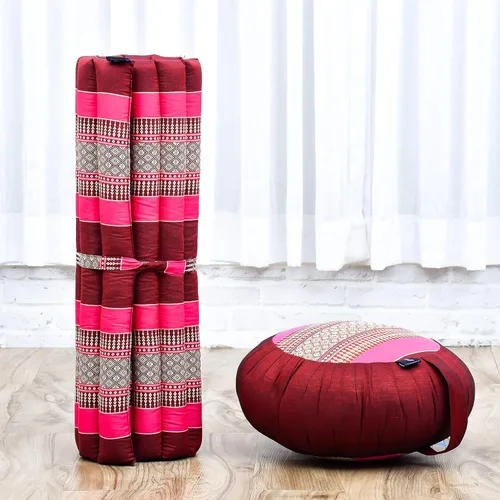 Miniatura 6 de Leewadee Juego de cojines de meditación: 1 almohada redonda de meditación Zafu y 1 alfombrilla de meditación Zabuton cuadrada enrollable, paquete