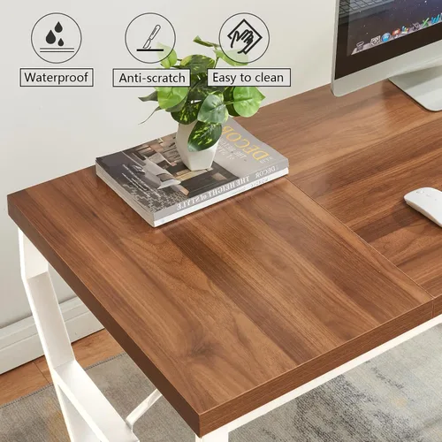 Miniatura 6 de HOMISSUE Escritorio ejecutivo de 63 pulgadas, escritorio grande con mesa de madera de ingeniería y marco de metal, escritorios rústicos de oficina