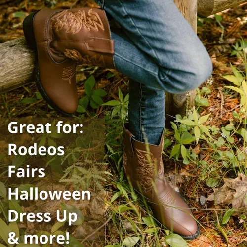 Miniatura 5 de Deer Stags Ranch - Botas cómodas estilo vaquero, fácil de poner, para niños., Marrón, 3 niño