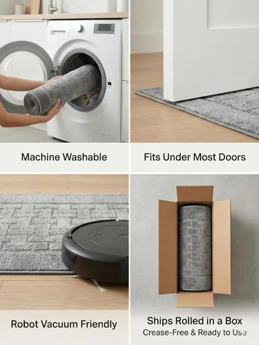 Miniatura 6 de Alfombra de pasillo de 12 pies de largo, color gris, antideslizante y lavable con respaldo de goma, alfombra personalizada para cocina, pasillo