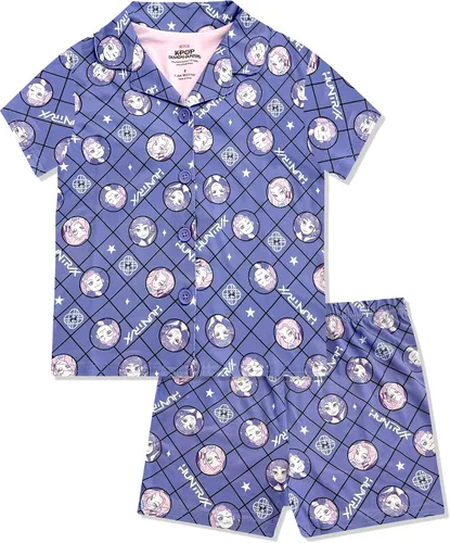 KPop Demon Hunters - Conjunto de pijama para niñas, 2 piezas con botones, manga corta y pantalones cortos, ropa de dormir suave, producto oficial