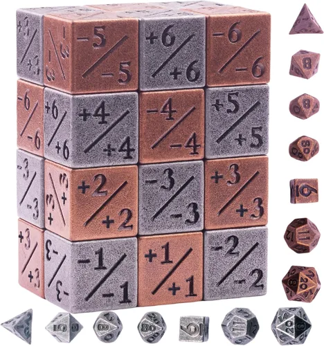MTG - Juego de dados de metal MTG, dados de 6 lados, 24 piezas, más 14 piezas de dados de mazmorras y dragones, accesorios adecuados para MTG,
