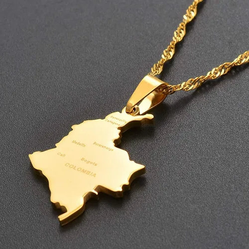 Miniatura 6 de Hafrita Colombia colgante de cadena de onda de agua de acero inoxidable mapa de país Colombia collar