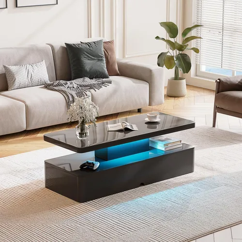 Miniatura 6 de MXV - Mesa de café moderna, mesas de café de 40 pulgadas con luces LED de 16 colores, mesa central rectangular de 2 niveles, gran espacio de 40