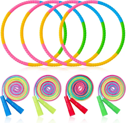 Silipull El juego de 8 piezas de aro desmontable y cuerda de saltar incluye 4 cuerdas de saltar y 4 aros de tamaño de peso ajustable, equipo de