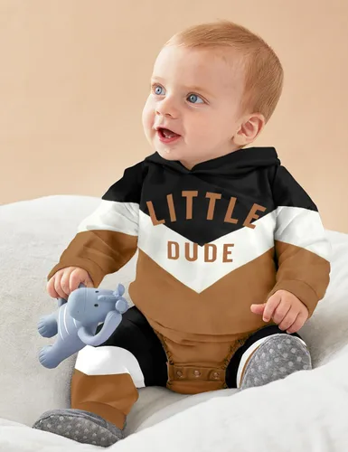 Miniatura 2 de Ropa para bebé niño, bloque de color, sudadera con capucha de gran tamaño, mameluco, pantalones largos, conjunto de trajes de otoño e invierno