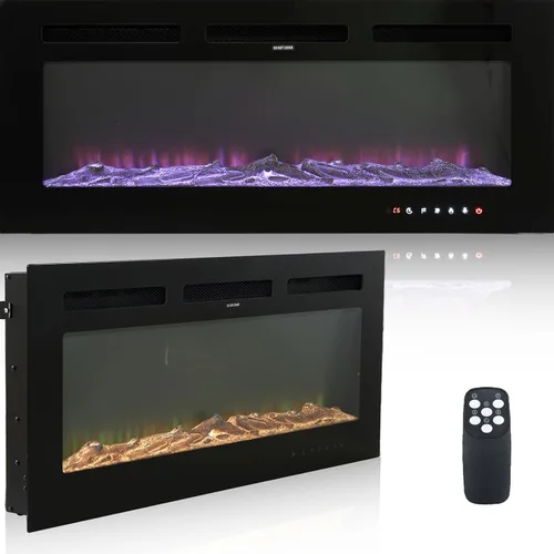 Miniatura 14 de Chimenea eléctrica montada en la pared y empotrada de 36 pulgadas con control remoto temporizador de 8 horas, 12 llamas, pantalla táctil, calentador