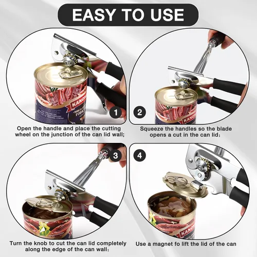 Miniatura 4 de Abrelatas comercial manual resistente con imán Extra Long Handles,Ergonomic Design Large Handheld Open Easy for Big Cans,Home Kitchens,Seniors &