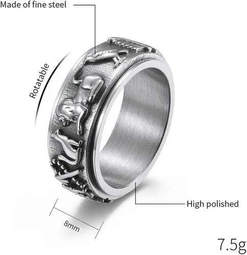 Miniatura 3 de nylry Anillos para ansiedad, anillo de acero inoxidable, anillo de ojo de Horus, anillos de Anubis negroplataoro, anillo giratorio para la ansiedad