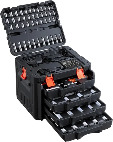 Miniatura 13 de VEVOR - Juego de herramientas para mecánicos y juego de vasos estándar y profundos, 450 piezas en unidades SAE y métricas con puntas, llave