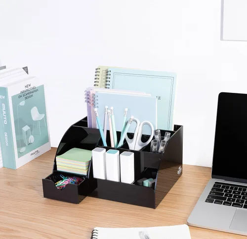 Miniatura 5 de My Space Organizers Organizador de escritorio negro con 9 compartimentos, suministros de oficina de escritorio y organizador de accesorios