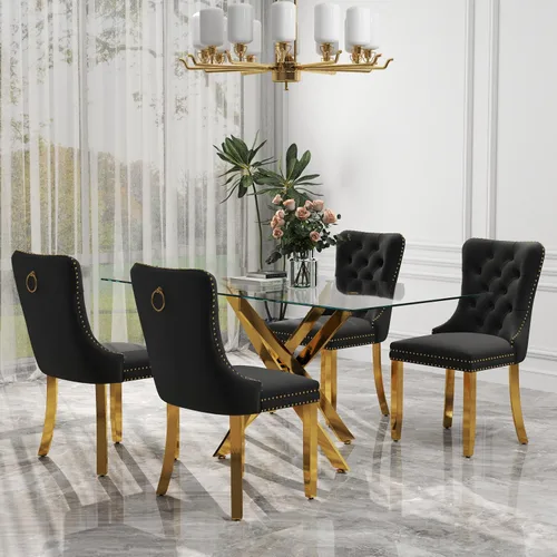 Miniatura 11 de Juego de comedor de 3 piezas con superficie de vidrio transparente, juego de comedor cuadrado minimalista moderno de 36'', juego de mesa de cocina