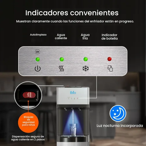 Miniatura 8 de Brio - Dispensador de agua con refrigerador, de carga inferior, con autolimpieza, edición limitada, 3 ajustes de temperatura, agua caliente, fría