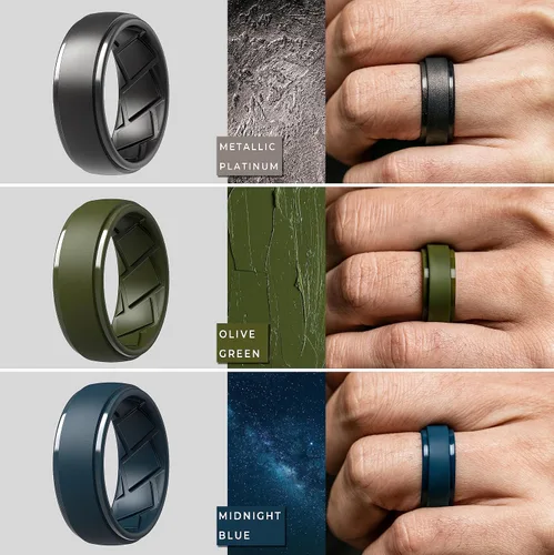 Miniatura 4 de Anillo de boda de silicona para hombre, 0.370 in de ancho, 0.098 in de grosor
