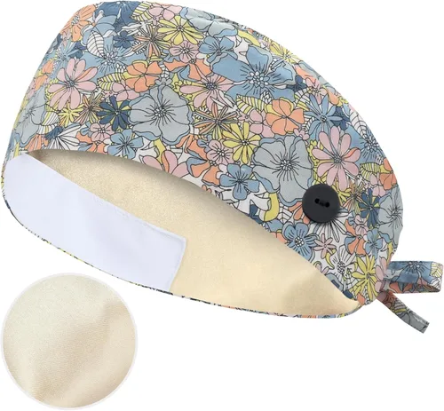Miniatura 11 de QBA Gorra de trabajo ajustable con botón, gorro de trabajo de algodón, banda elástica para atar en la espalda, para mujeres y hombres, talla única